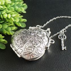 Silver Purse Necklace Tiny Bag Key Charm Necklace Secret Wish Keeper Box Keepsake Locket Pendant Necklace Jewelry 7287