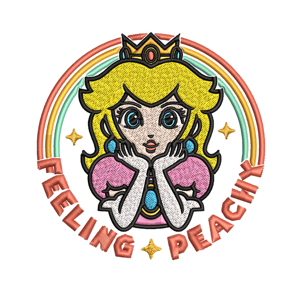 Princess Peach Feeling Peachy Embroidery design, Feeling Peachy Embroidery, Embroidery File, Digital download..jpg