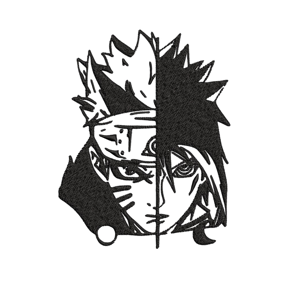 Sasuke and Naruto black and white Embroidery design, Naruto Embroidery, anime design, Embroidery File, Instant download..jpg