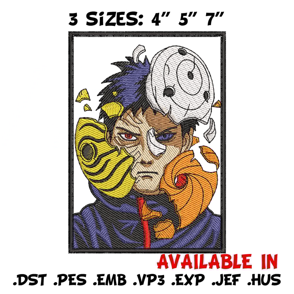 Obito Uchiha broken mask embroidery design, Naruto embroidery, anime design, embroidery file, Digital download.jpg