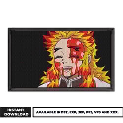 rengoku hurt embroidery design, demon slayer embroidery, logo anime embroidery, embroidery file, digital download.