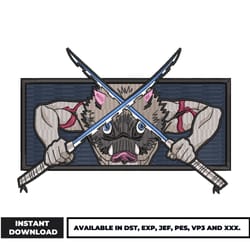 inosuke hashibira embroidery design, demon slayer embroidery, logo anime embroidery, embroidery file, digital download.