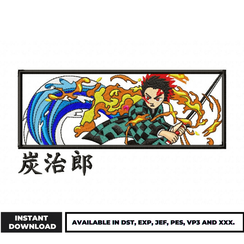 Tanjiro water fire embroidery design