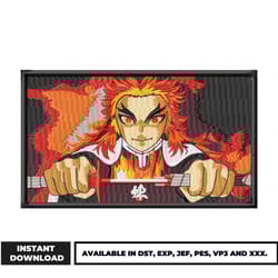 rengoku kyoujurou embroidery design, demon slayer embroidery, logo anime embroidery, embroidery file, digital download.