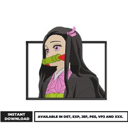 nezuko bamboo embroidery design, demon slayer embroidery, anime embroidery, embroidery file, instant download.