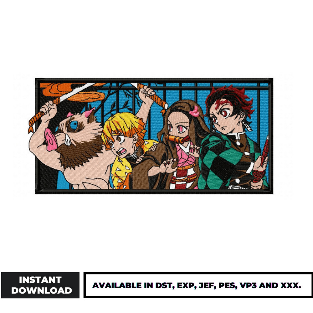 Tanjiro and friends embroidery design