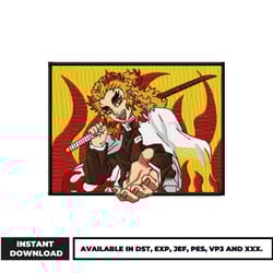 kyojuro rengoku embroidery design, demon slayer embroidery, logo anime embroidery, embroidery file, digital download.