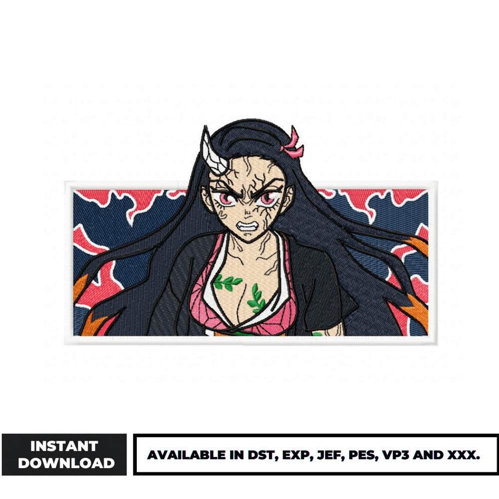 Nezuko Demon Angry embroidery design