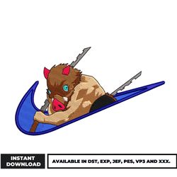 inosuke swoosh embroidery design, demon slayer embroidery, anime embroidery, embroidery file, digital download.