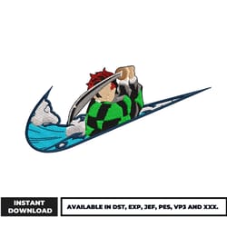 tanjiro water swoosh embroidery design, demon slayer embroidery, anime embroidery, embroidery file, digital download.