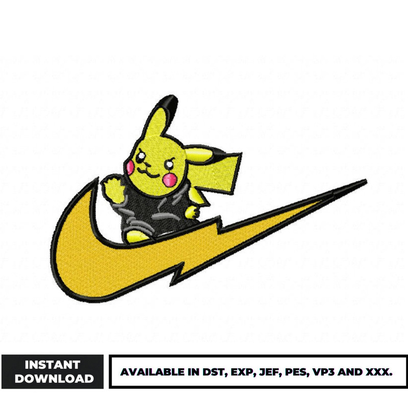 Pikachu lightning Swoosh embroidery design