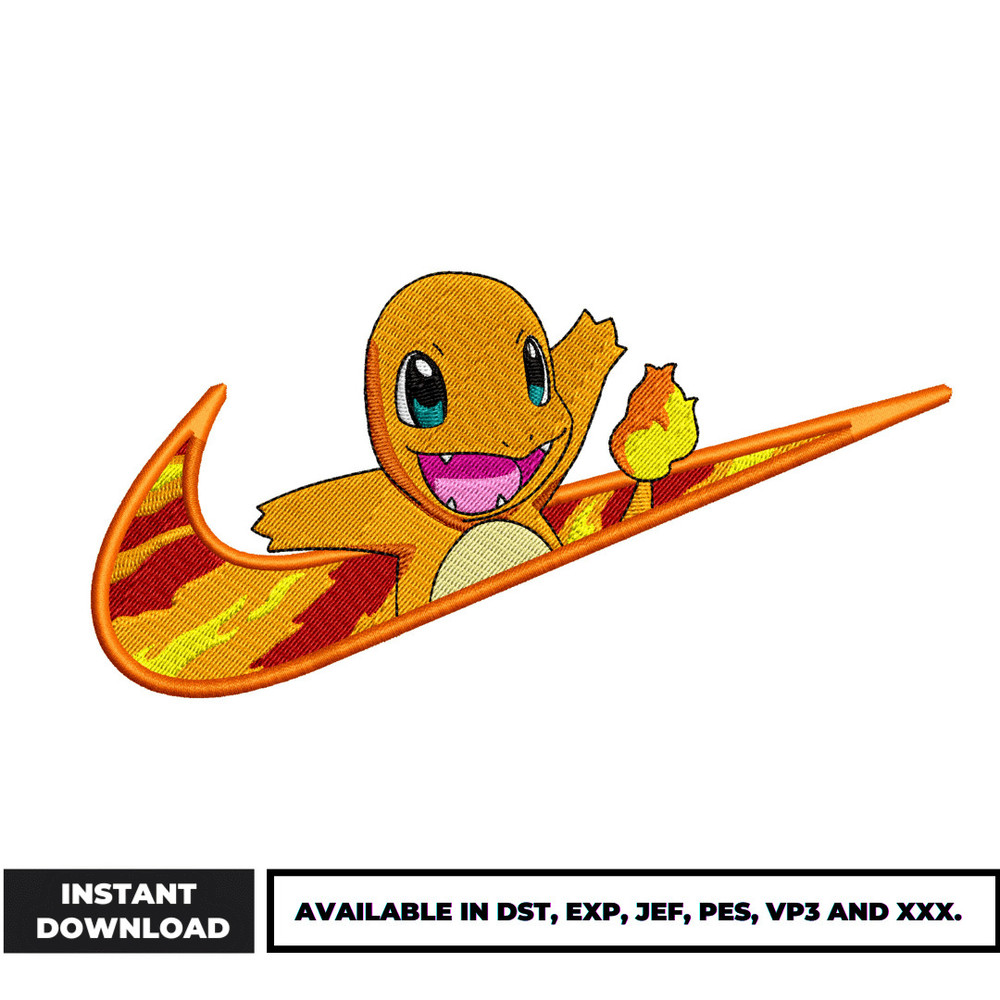 Swoosh Charmander embroidery design