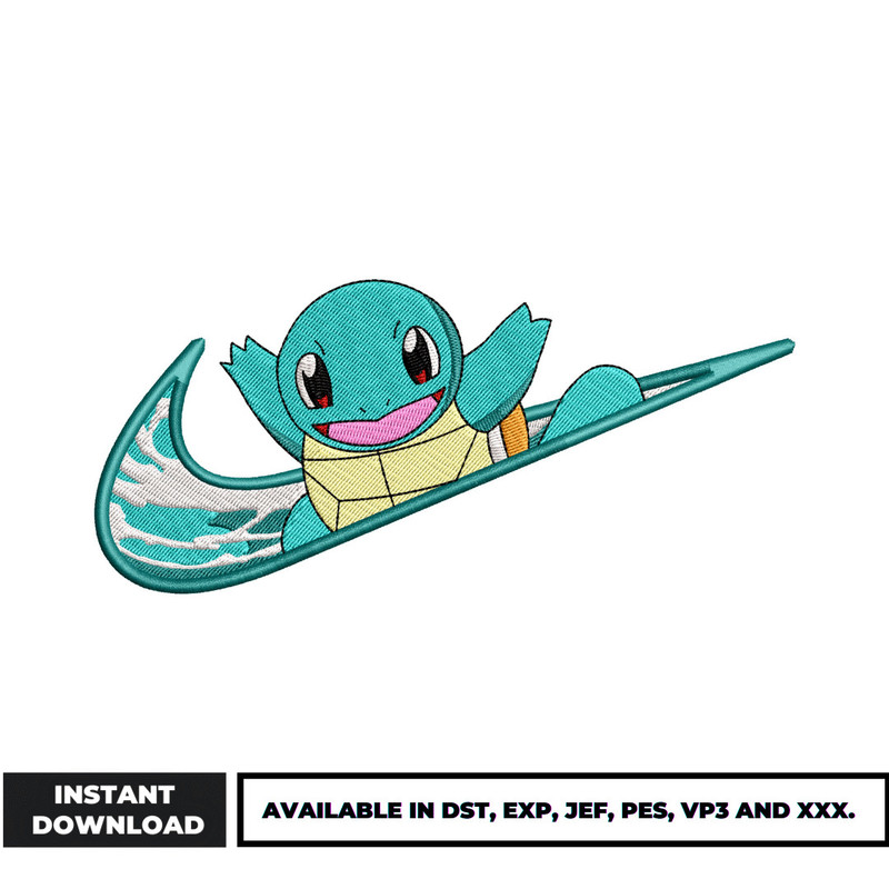Squirtle Swoosh embroidery design