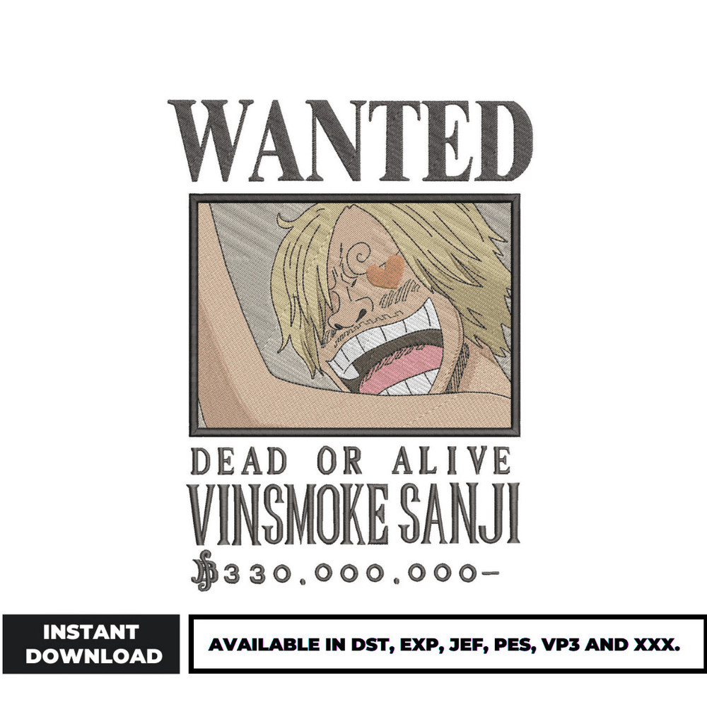 Wanted vinsmoke sanji embroidery design