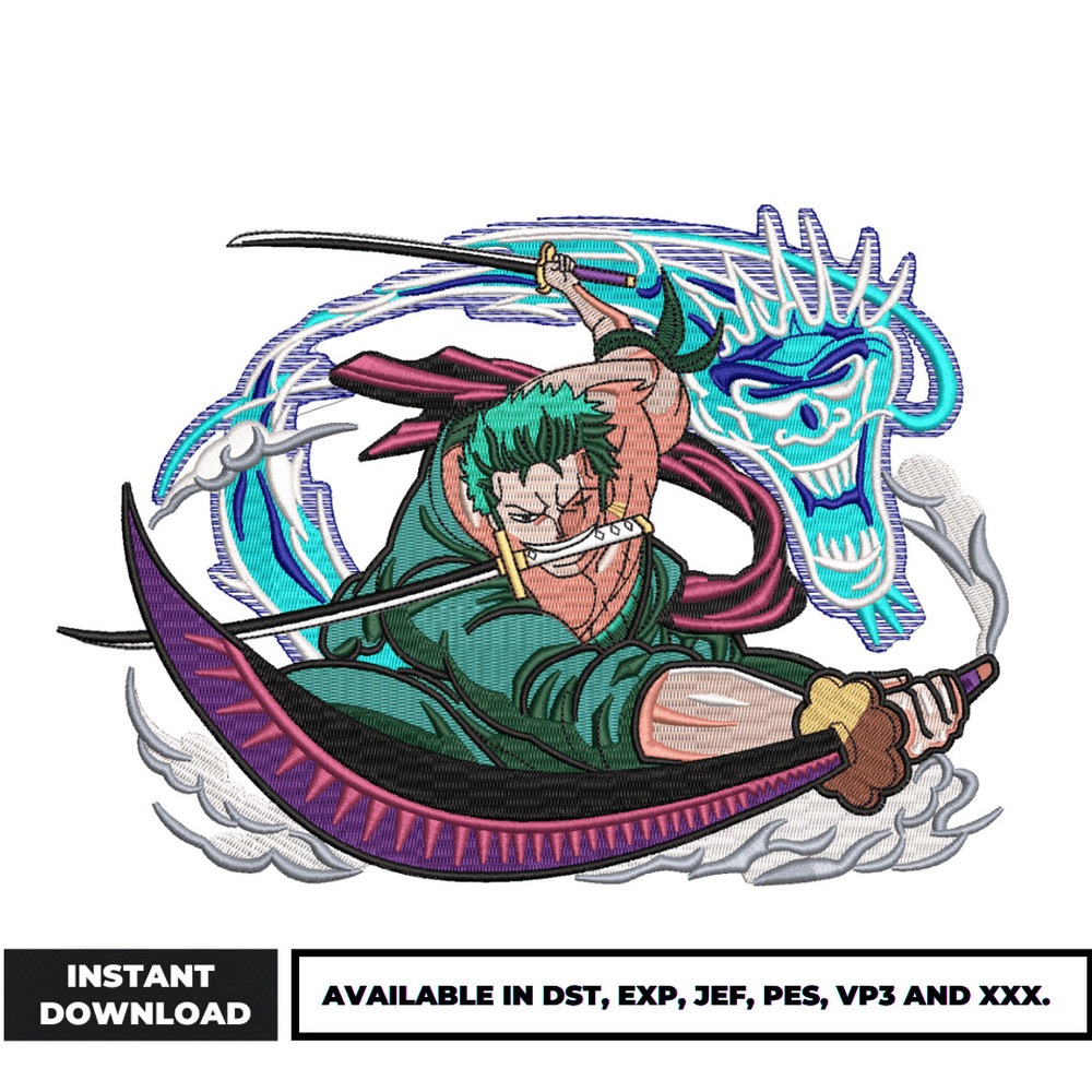 Zoro with swords embroidery design