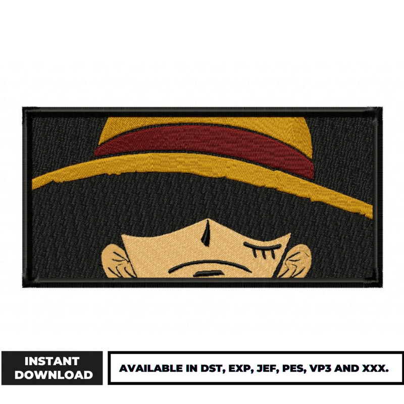 Luffy face Straw Hat embroidery design