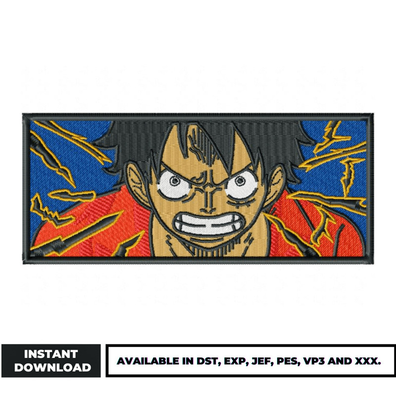 Luffy angry embroidery design