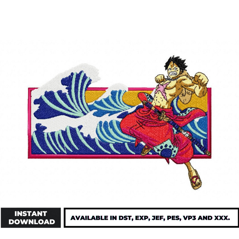 Luffy wave embroidery design