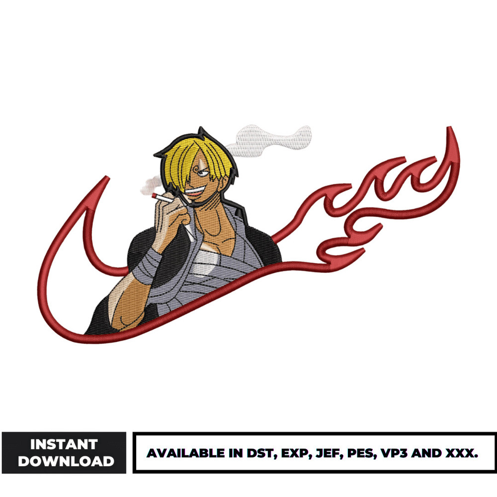 Sanji nike fire embroidery design