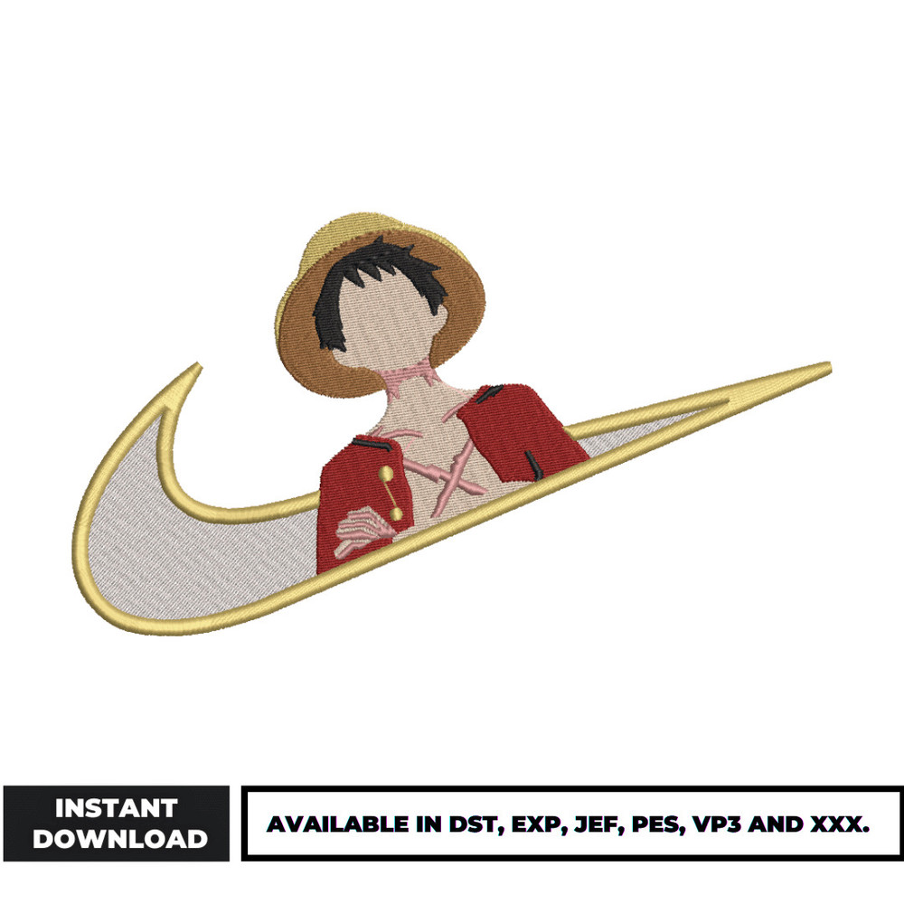 Luffy anime Nike embroidery design