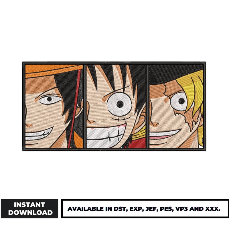 Ace luffy sabo half face embroidery design