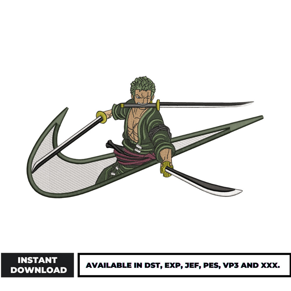Zoro swords nike embroidery design