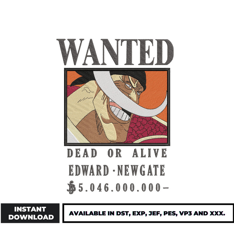 Bounty Whitebeard Wanted embroidery design