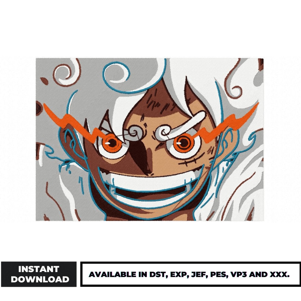 Luffy gear 5 face embroidery design