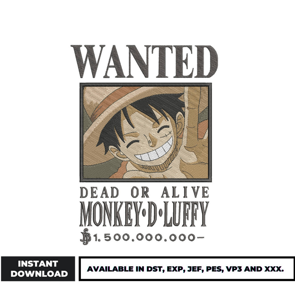 Bounty Luffy embroidery design