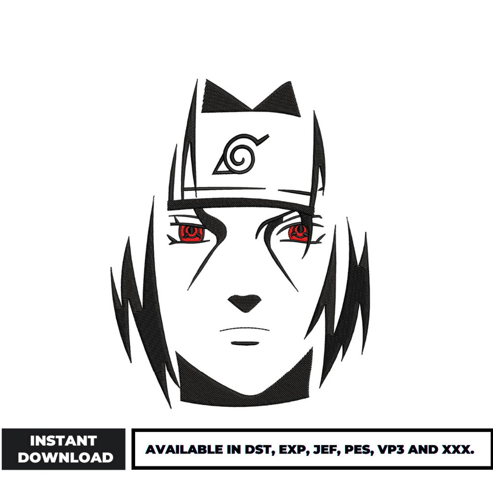 Itachi face black white embroidery design