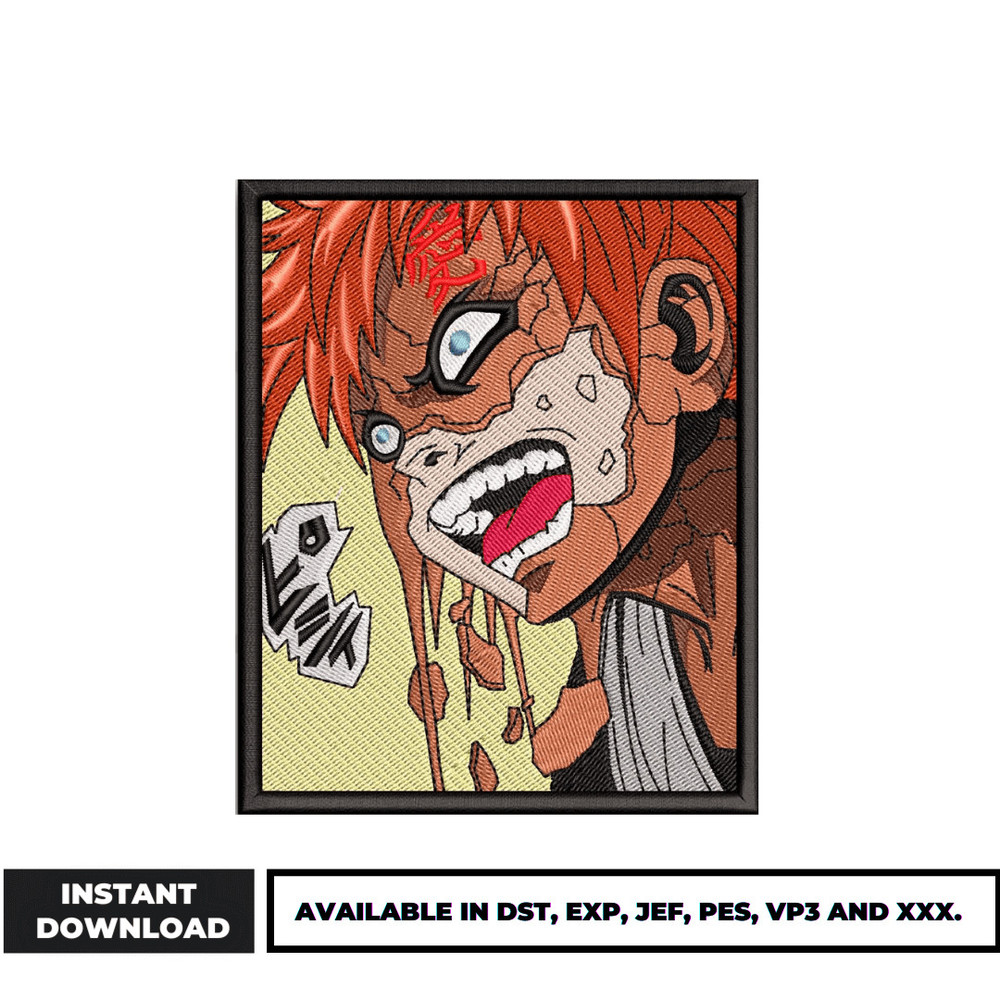 Gaara anime embroidery design
