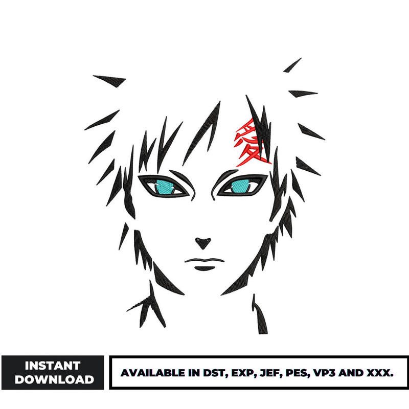 Gaara black white embroidery design
