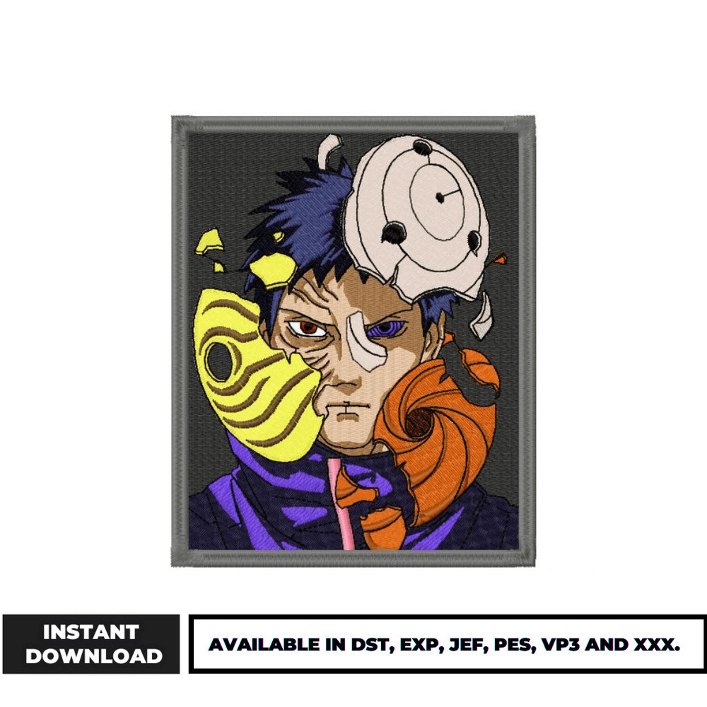Obito uchiha broken mask embroidery design