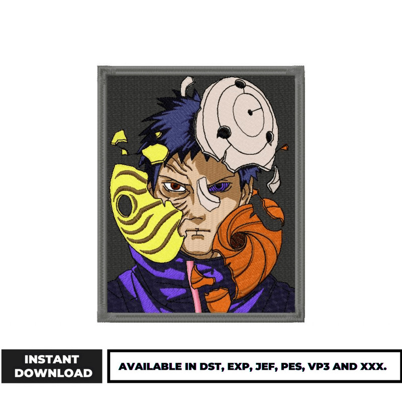 Obito uchiha broken mask embroidery design