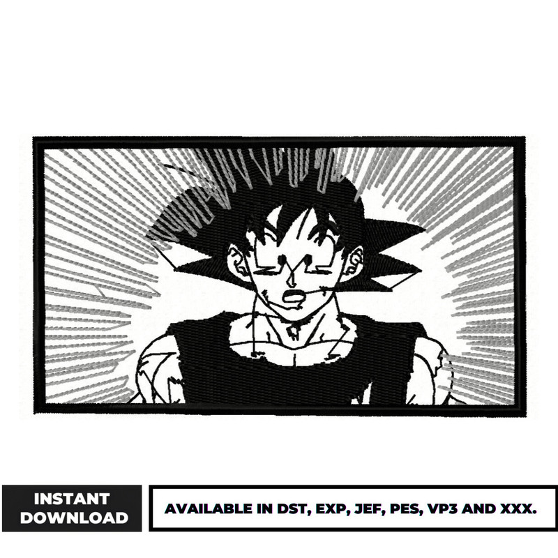 Songoku black white embroidery design