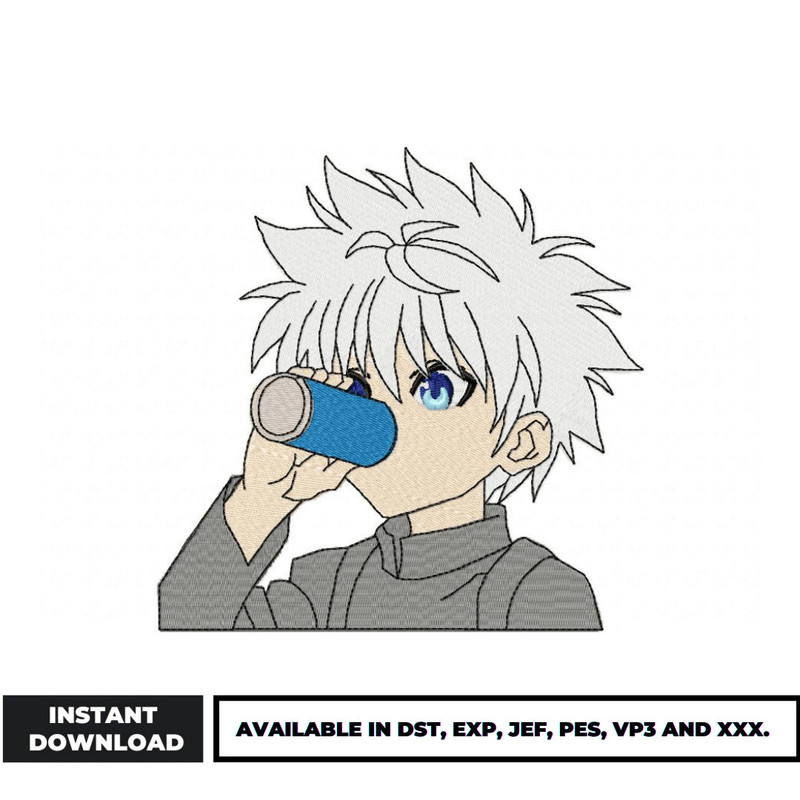 Killua drinking embroidery design