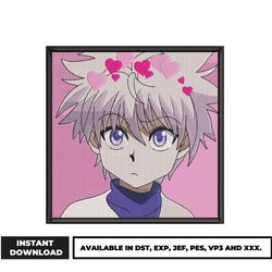 killua zoldyck love embroidery design, hunter x hunter embroidery, anime embroidery, embroidery file, digital download.
