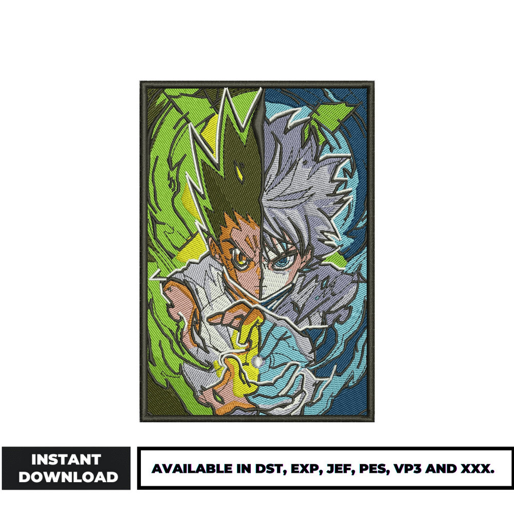 Gon and killua half face embroidery design