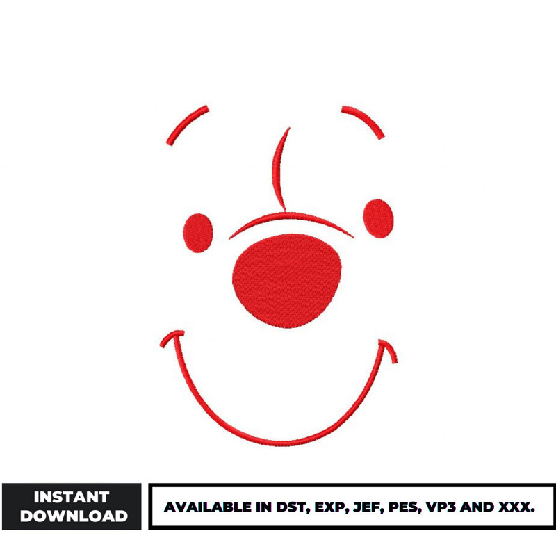 Pooh smile face embroidery design