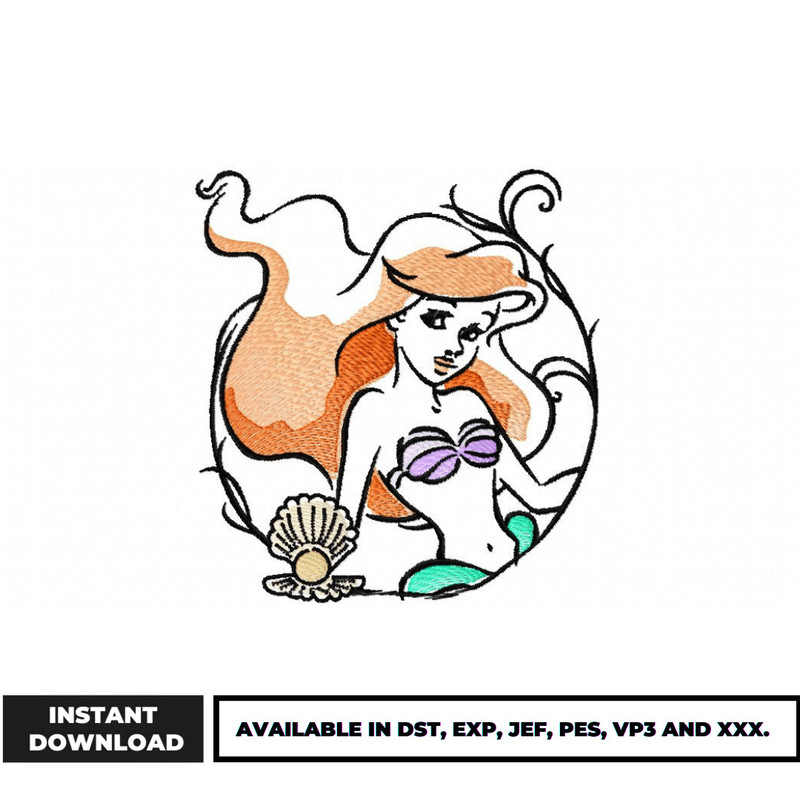 Ariel princess embroidery design