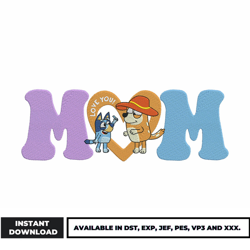 Chilli Heeler Mom love you embroidery design