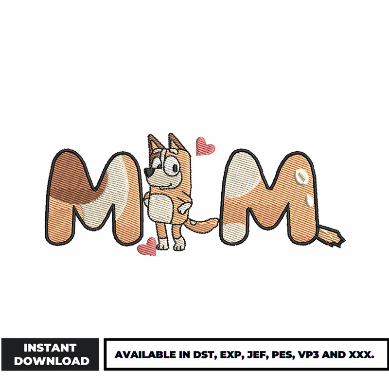 Chilli Heeler mum embroidery design