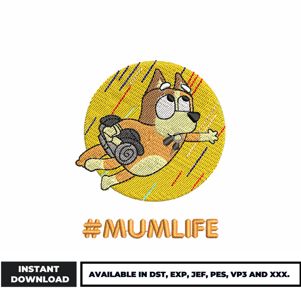 Bingo dog Mumlife embroidery design