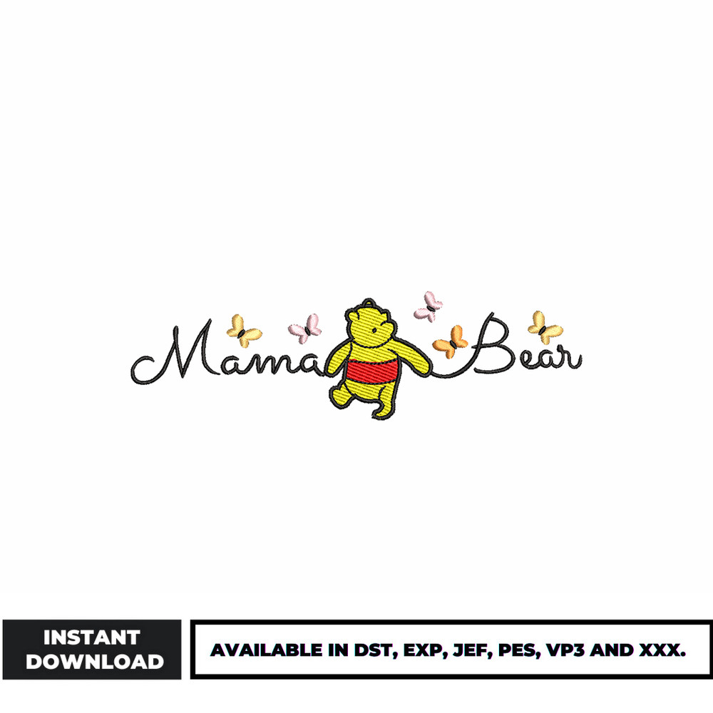 Mama bear pooh embroidery design,