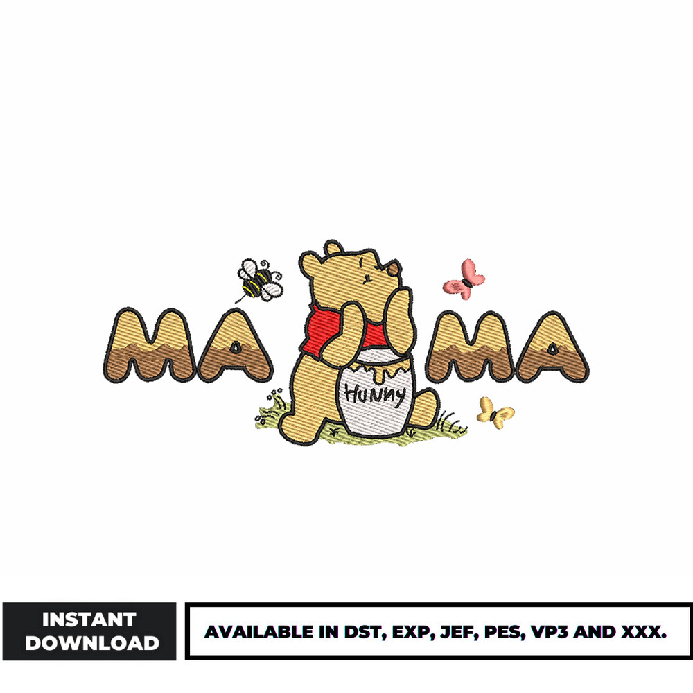 Winnie the pooh Mama bear embroidery design