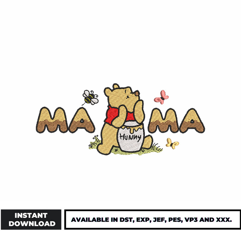 Winnie the pooh Mama bear embroidery design