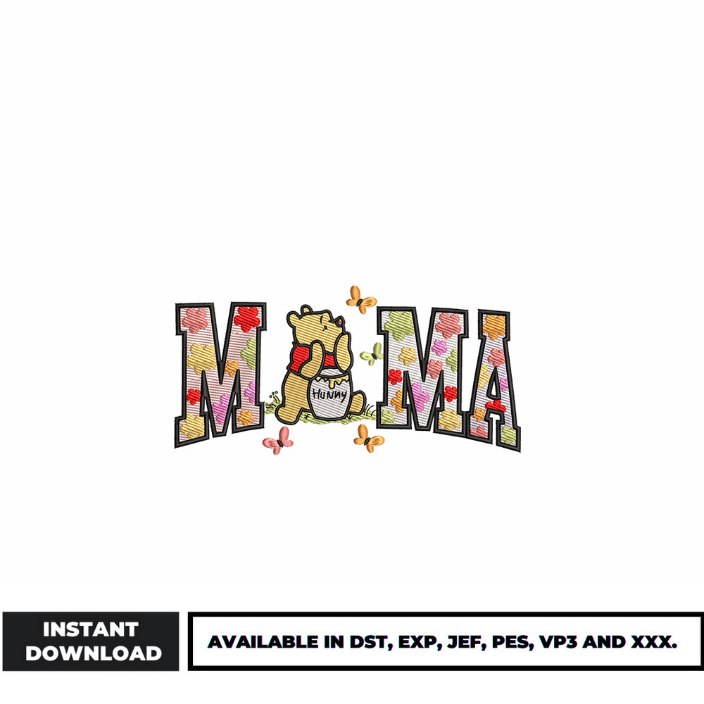 Mama winnie the pooh embroidery design