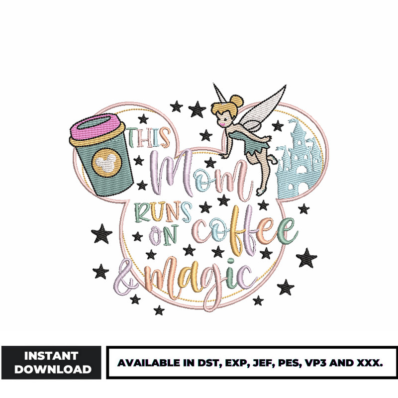 This Mom Runs On Coffee embroidery design