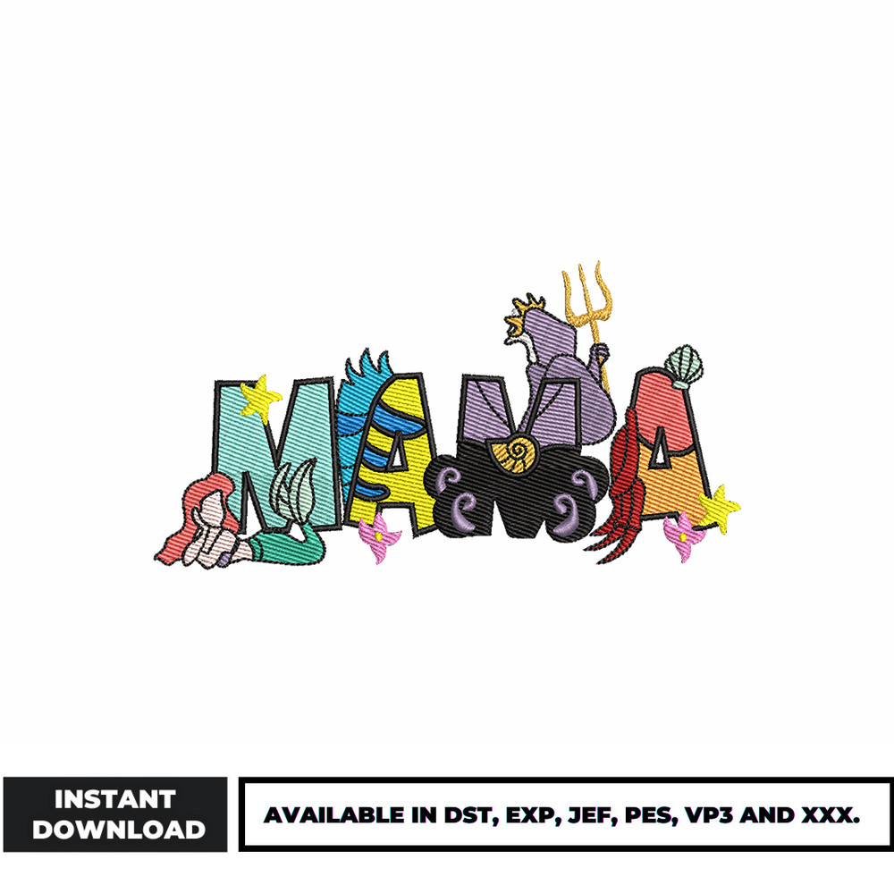 Mama Ariel princess embroidery design