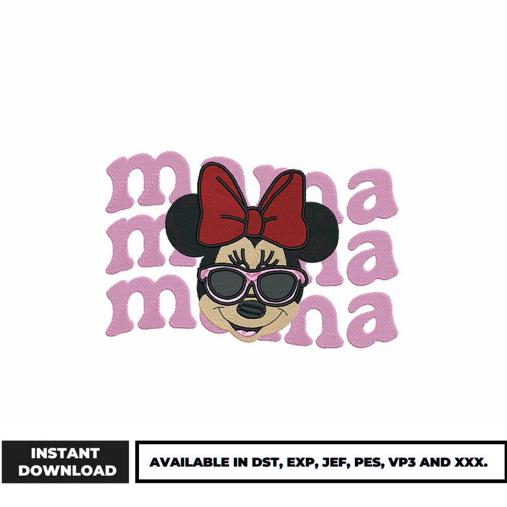 Mama minnie mouse head embroidery design